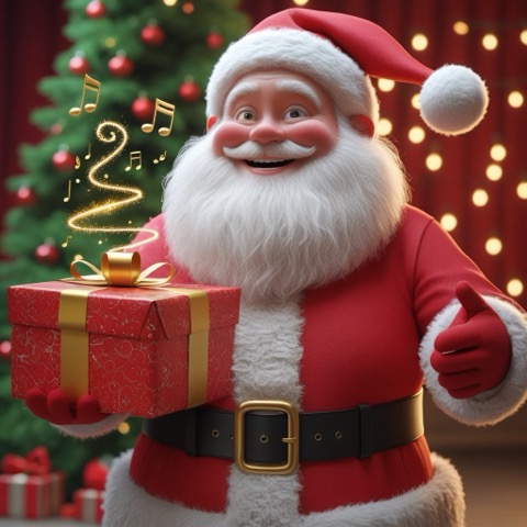 Santa holding out a gift